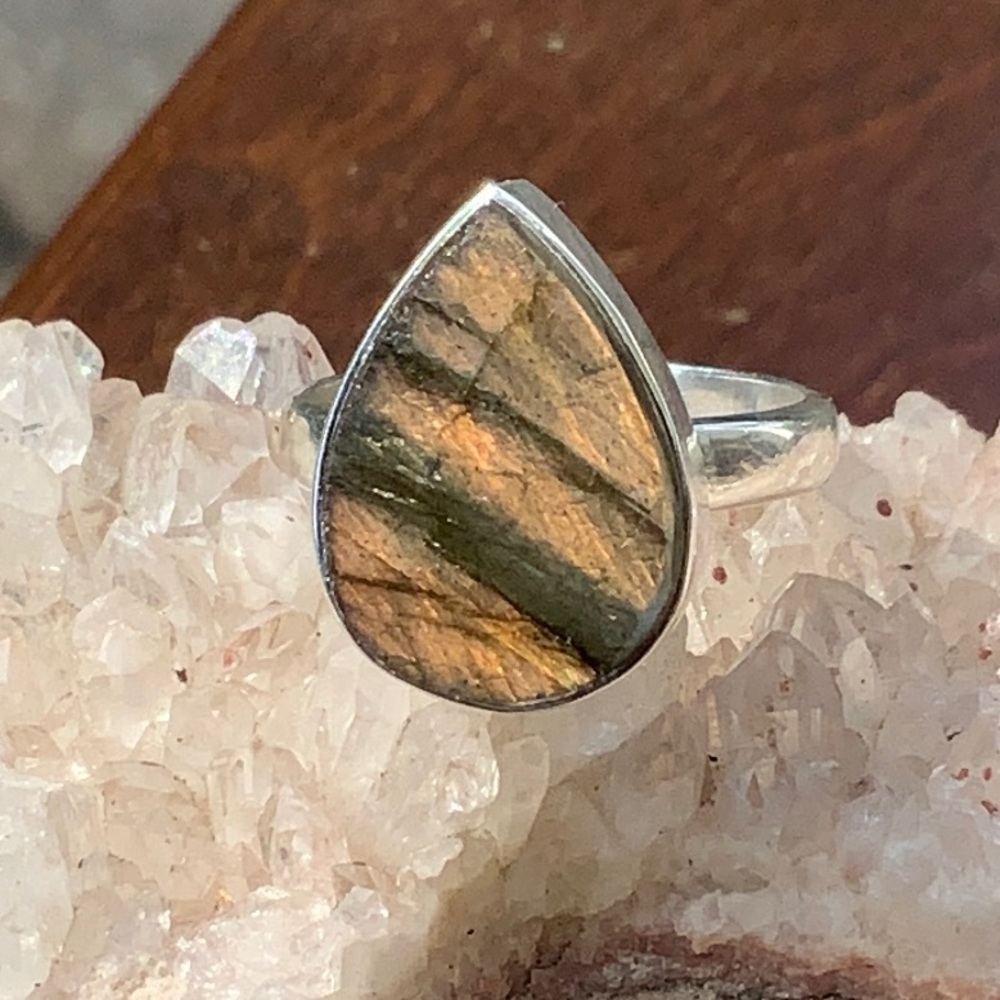 NATURAL LABRADORITE 925 STERLING SILVER RING, SIZE 8